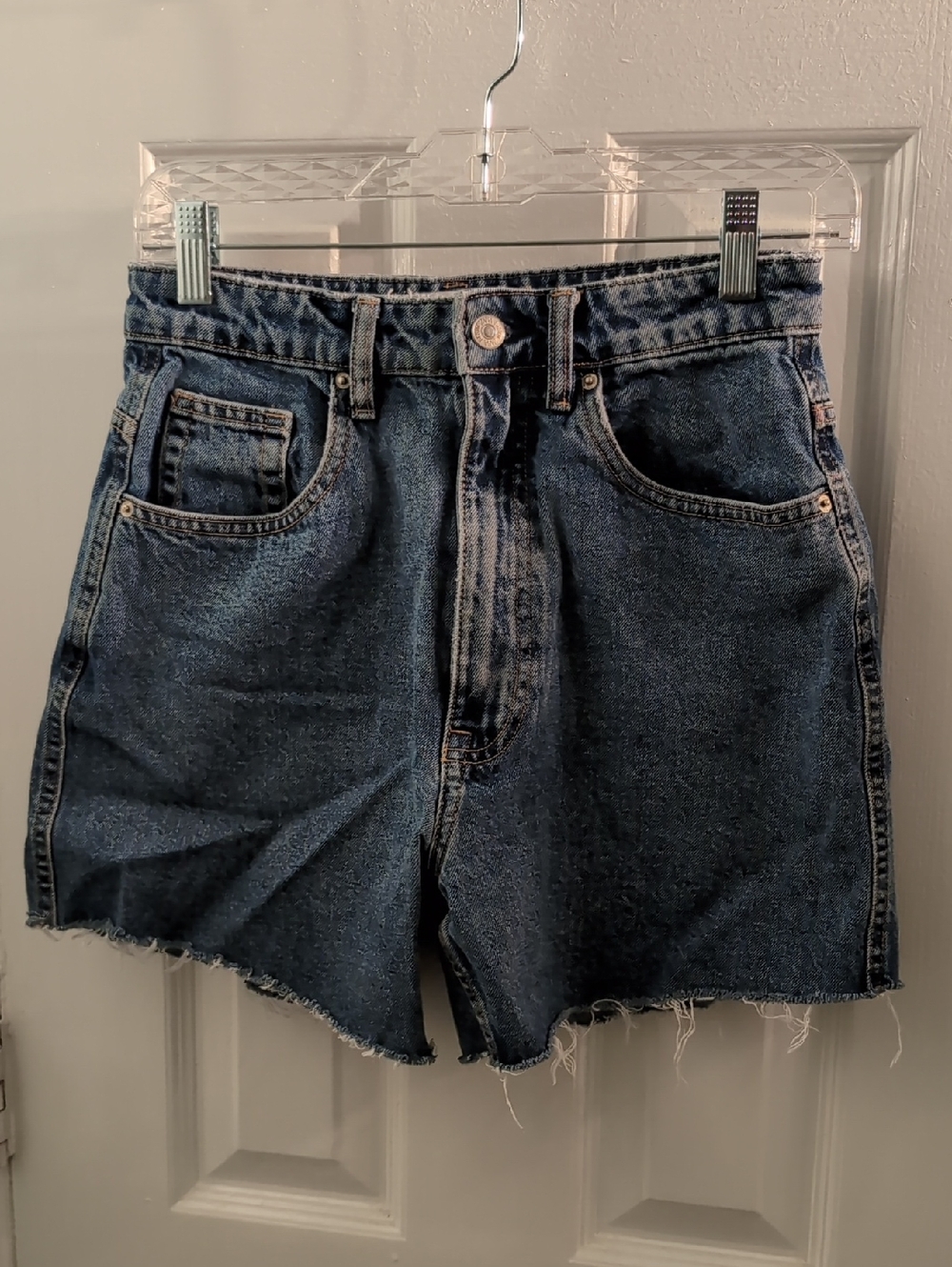 Zara Dark Blue Raw Hem Denim Shorts